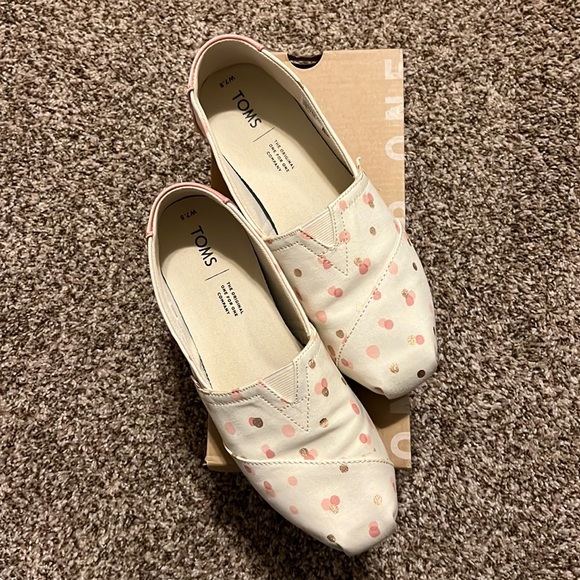 Toms Pale Blush Metallic Party Dots Womens size 7.5 - Picture 1 of 6